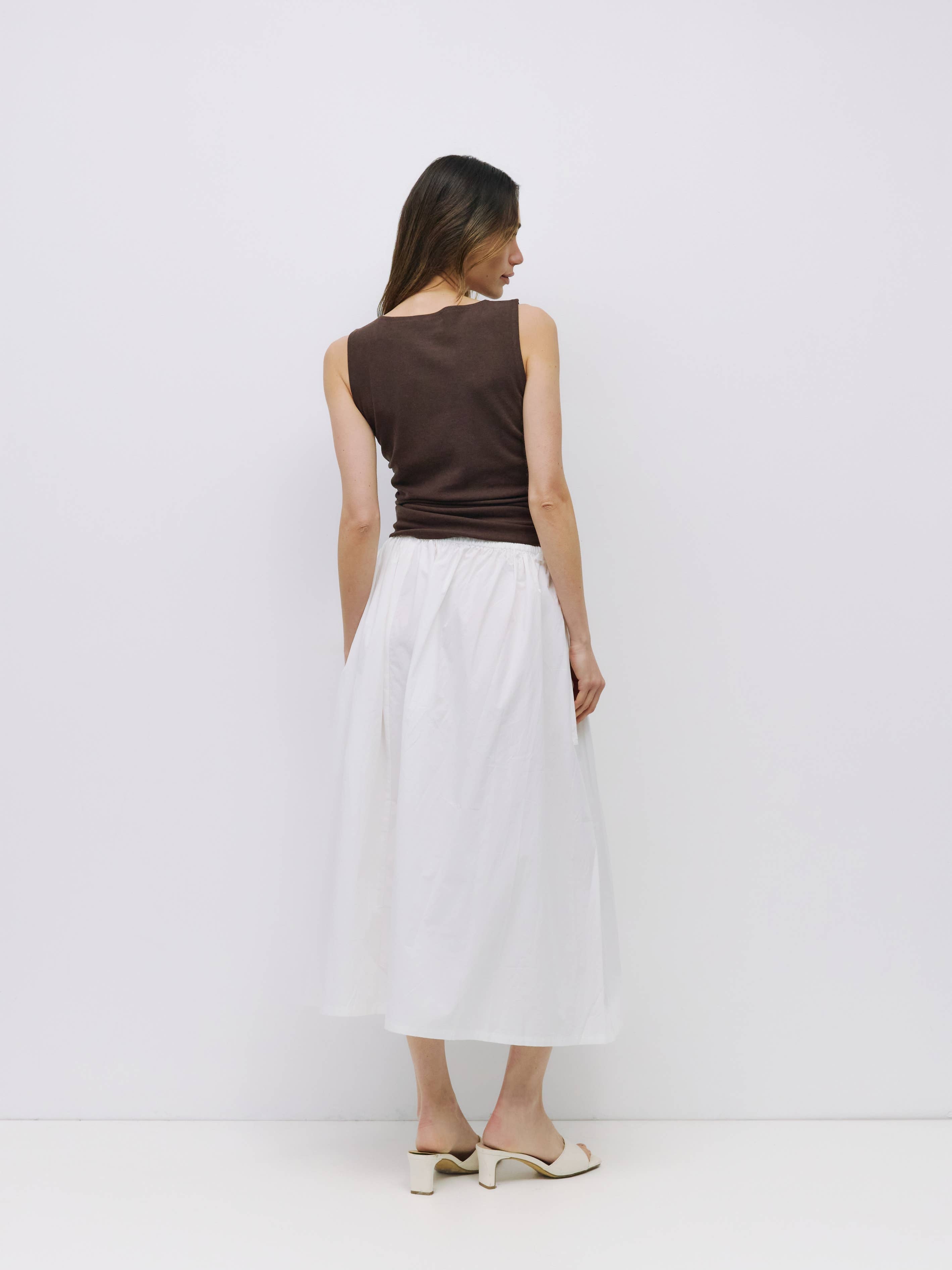 White Kiana Side Tie Midi Skirt
