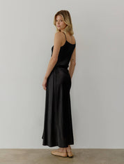 Black Satin Orion Wrap Maxi Dress