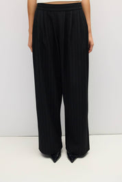Black Pinstripe Pleated Maren Pants