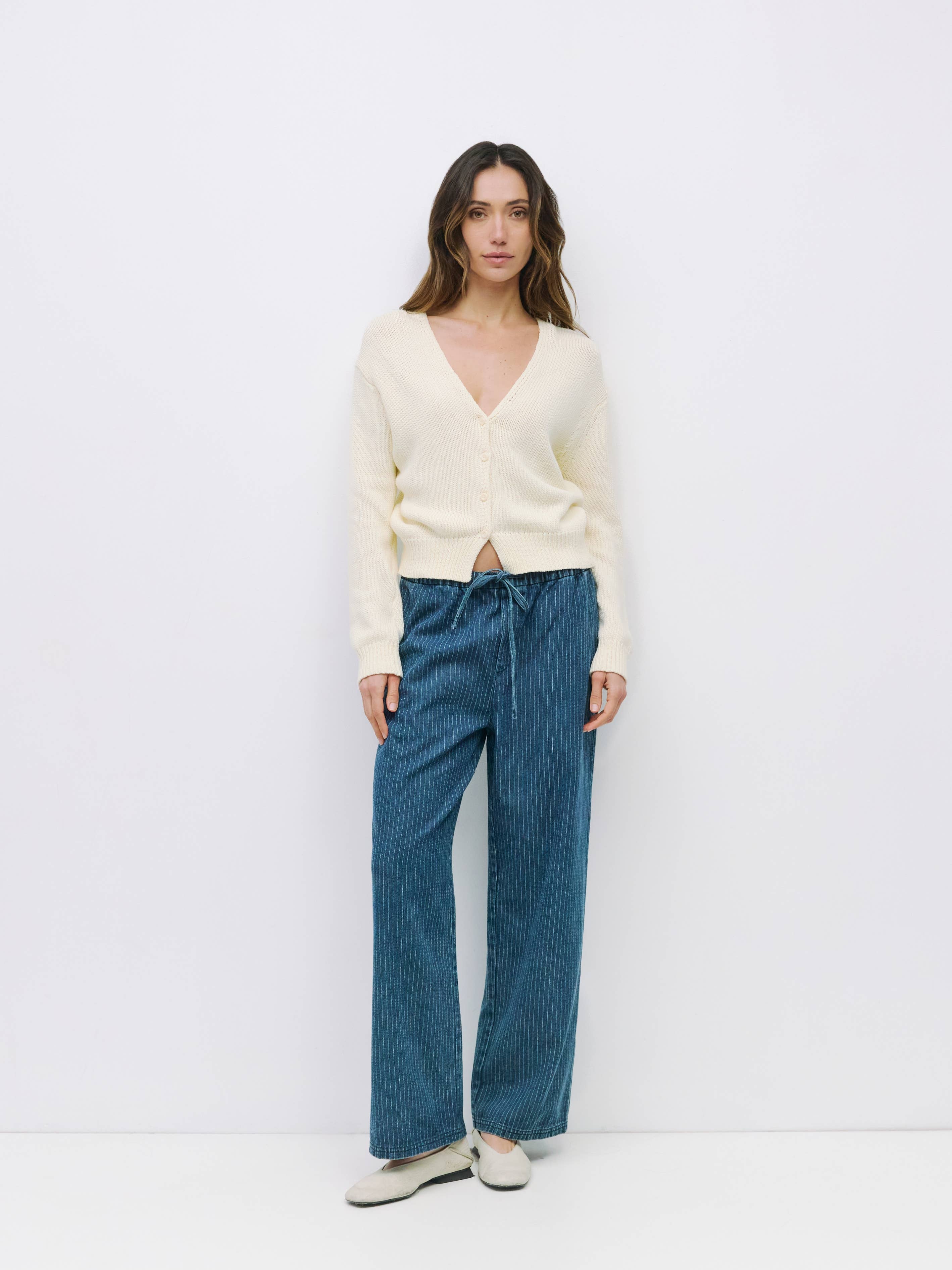 Ivory Cotton V-Neck Cardigan