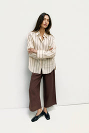 Cream Striped Cotton Poplin Blouse