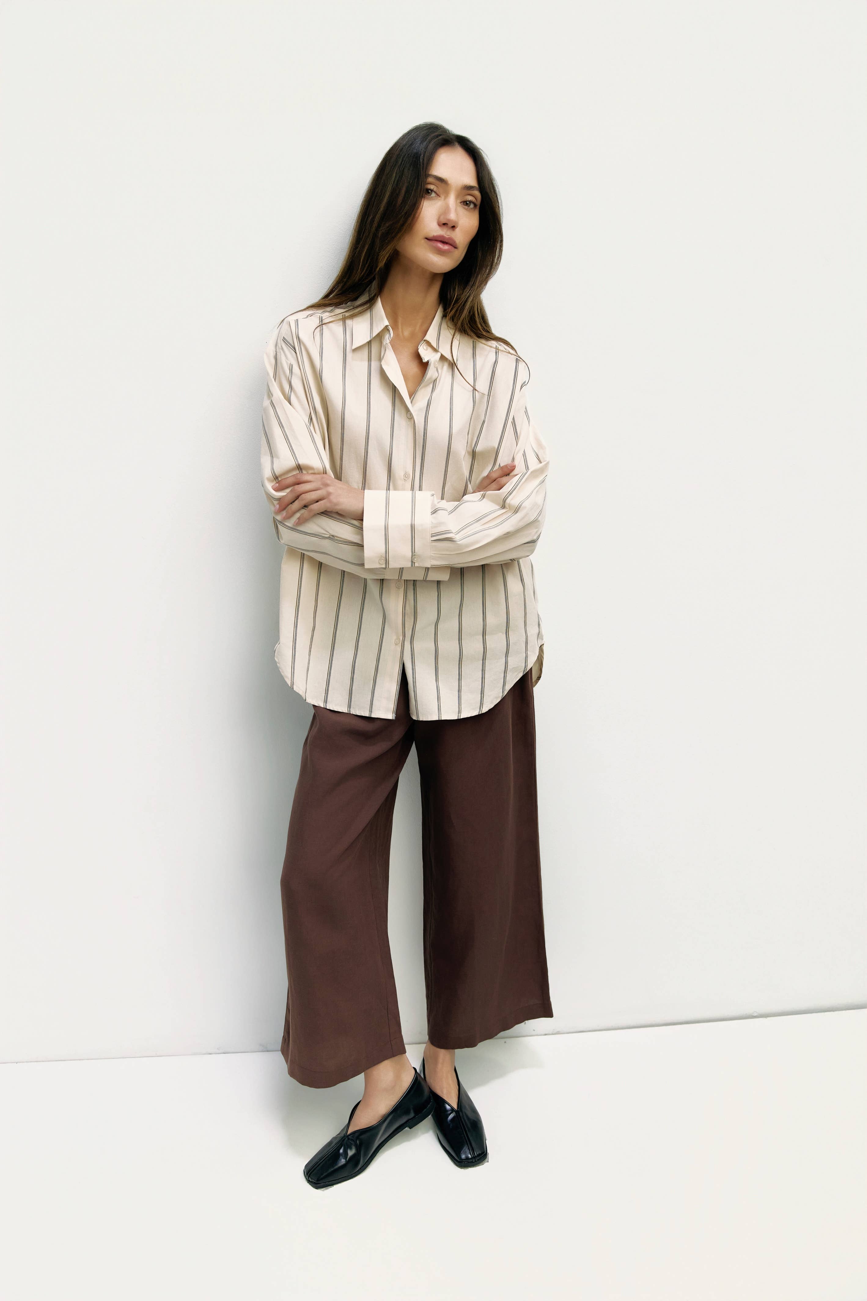 Cream Striped Cotton Poplin Blouse