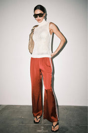 Burgundy Fiona Satin Track Pants