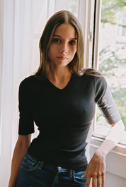 LA RELAXED - Organic Rib V Neck: White / XS