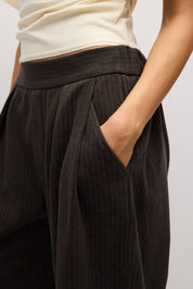 Brown Pinstripe Pleated Sophia Pants
