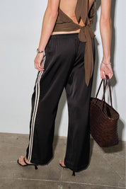 Black Fiona Satin Track Pants