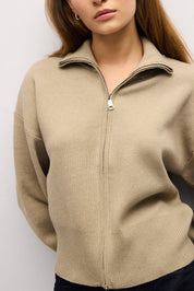 Khaki Zip Up Turtleneck Sweater