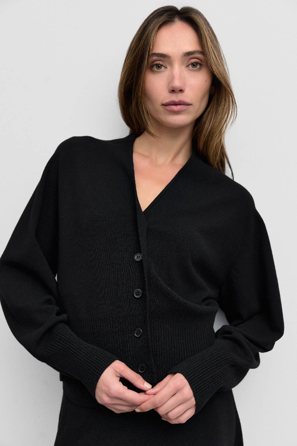 Black Relaxed V-Neck Cardigan