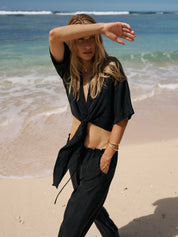 The Handloom Black Lucid Flow Tie Pants