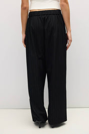 Black Pinstripe Pleated Maren Pants