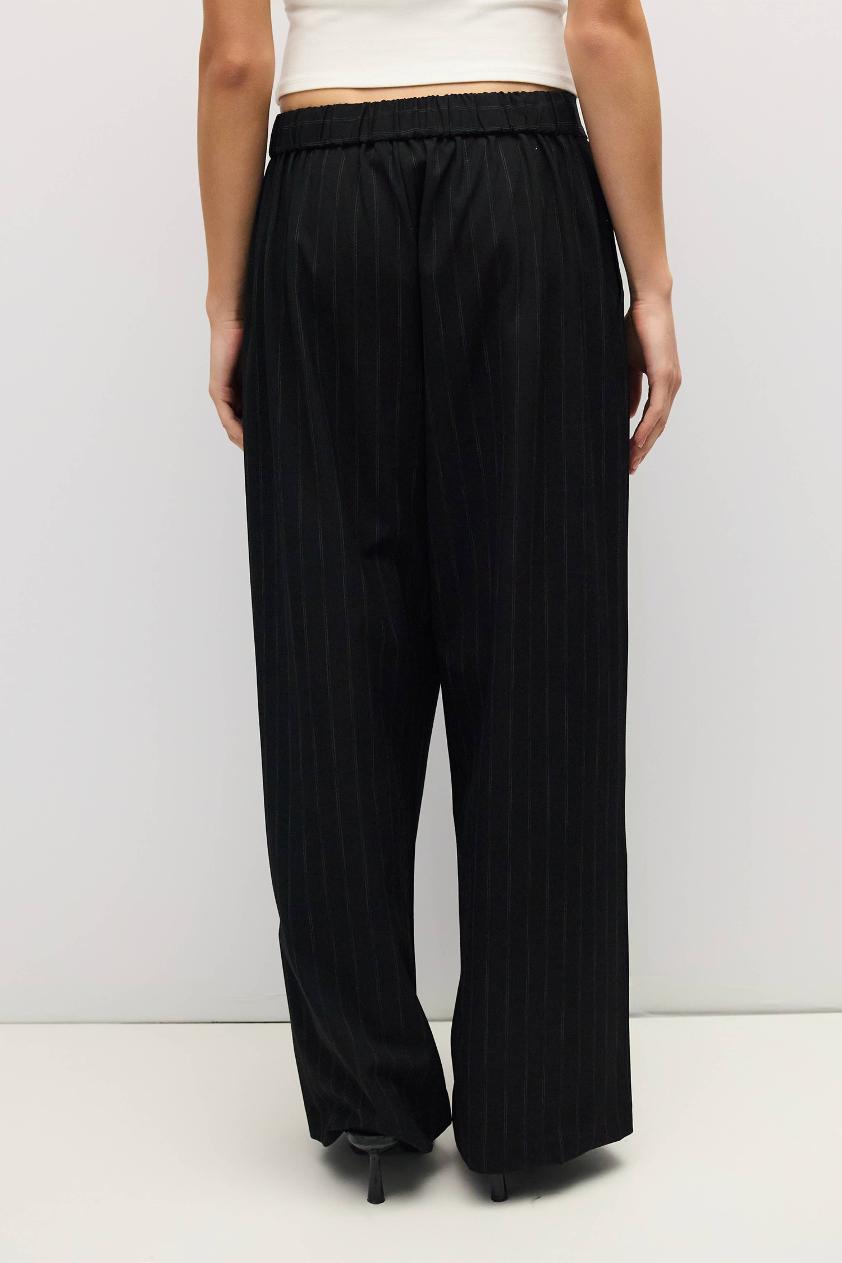 Black Pinstripe Pleated Maren Pants