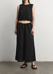 Black Wide Leg Linen Pants with Drawstrings