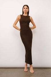 Camilla Textured Espresso Brown Maxi Dress