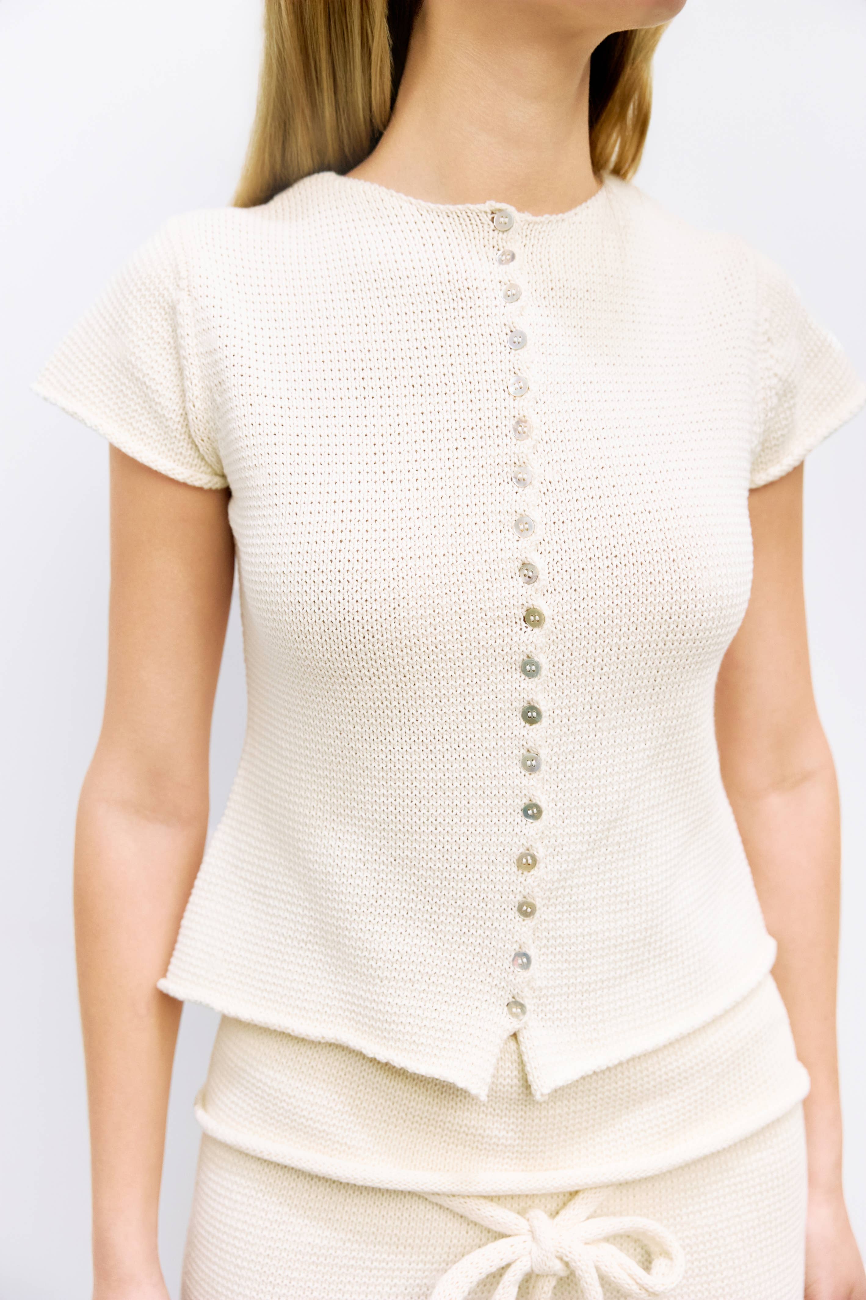 Ivory Alana Summer Knit Button Down Top