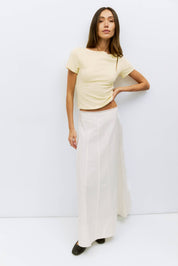 White Paneled Cotton Maxi Skirt