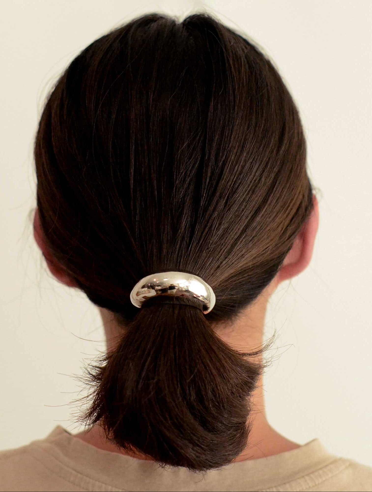 Silver Narrow Crescent Metal Cuff Hair Tie