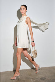 Maris Cream Satin Draped Back Mini Dress