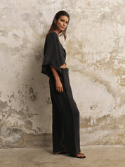 The Handloom Black Lucid Flow Tie Pants