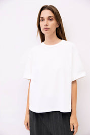 White Short Sleeve Cuffed Sleeve T-Shirt