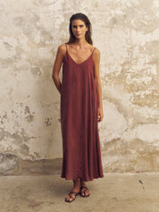 The Handloom Burgundy Lucid Flow Maxi Dress