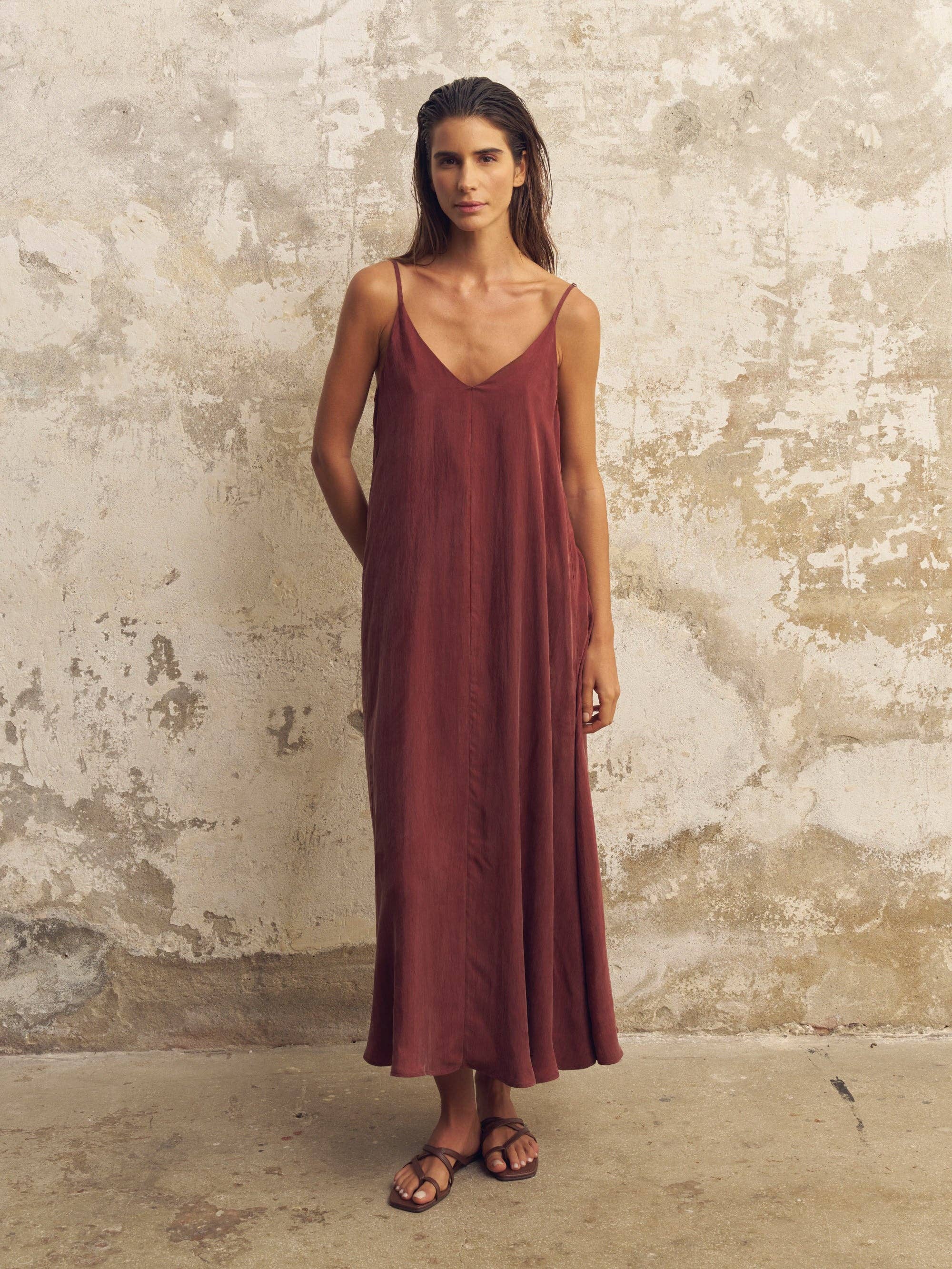 The Handloom Burgundy Lucid Flow Maxi Dress