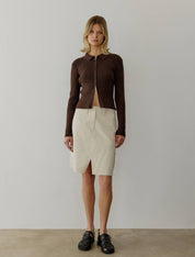 Brown Kieran Double Zipper Cardigan