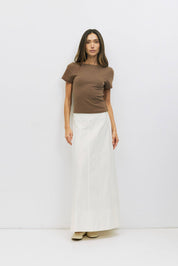 Brown Wide Neck Soft Knit Top