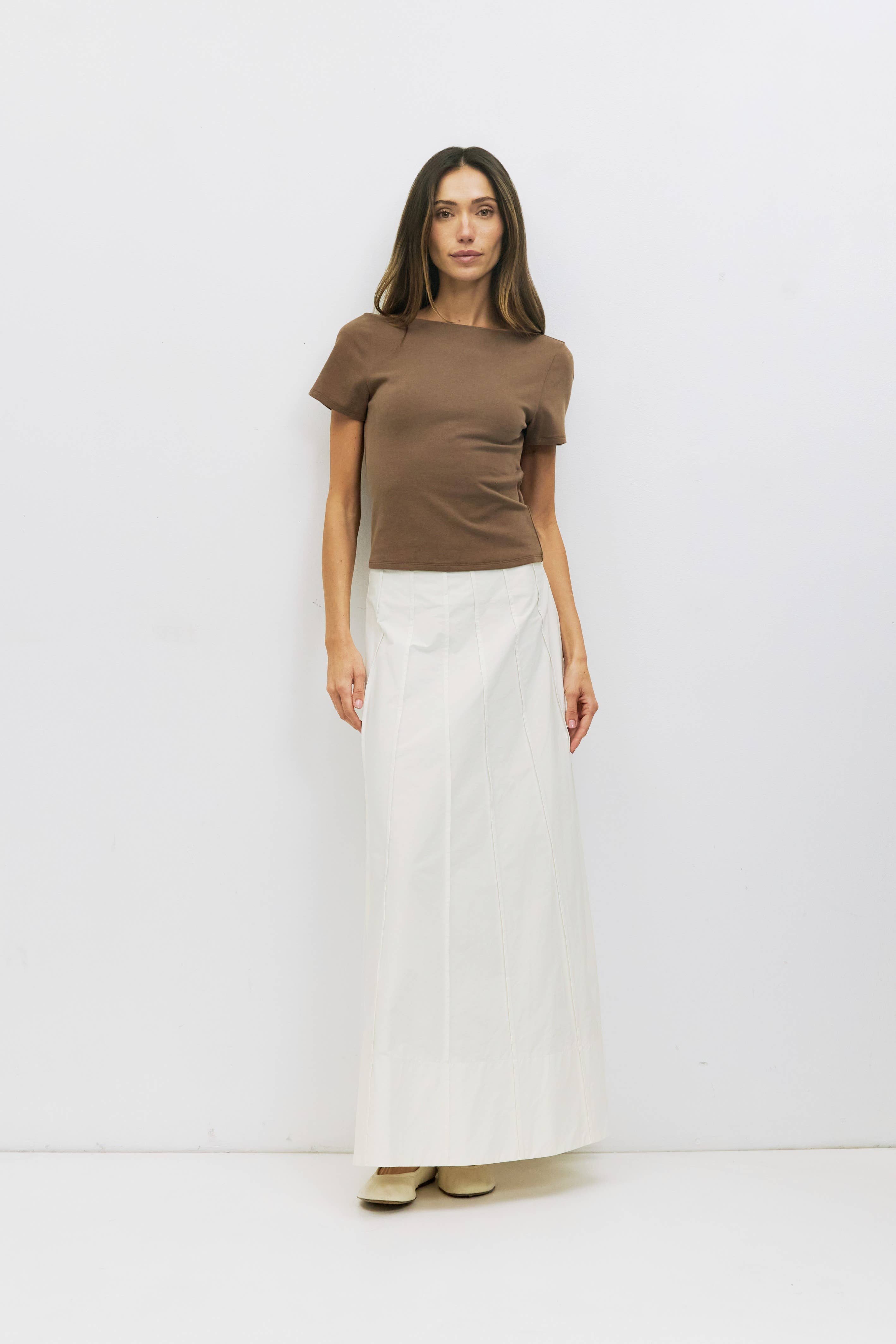 Brown Wide Neck Soft Knit Top