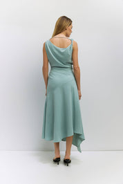 Teal Asymmetrical Cowl Neck Dress
