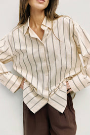 Cream Striped Cotton Poplin Blouse