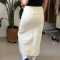Cream Denim Slit Midi Skirt