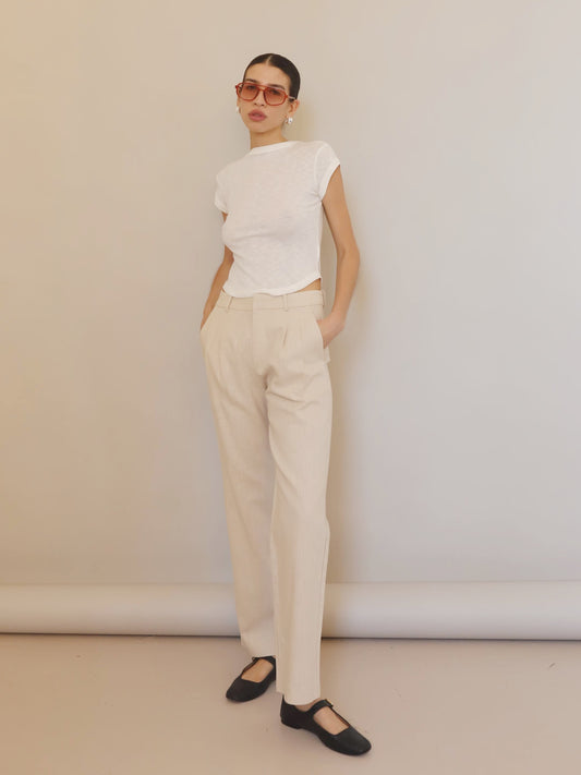 Natural Linen Straight Trousers