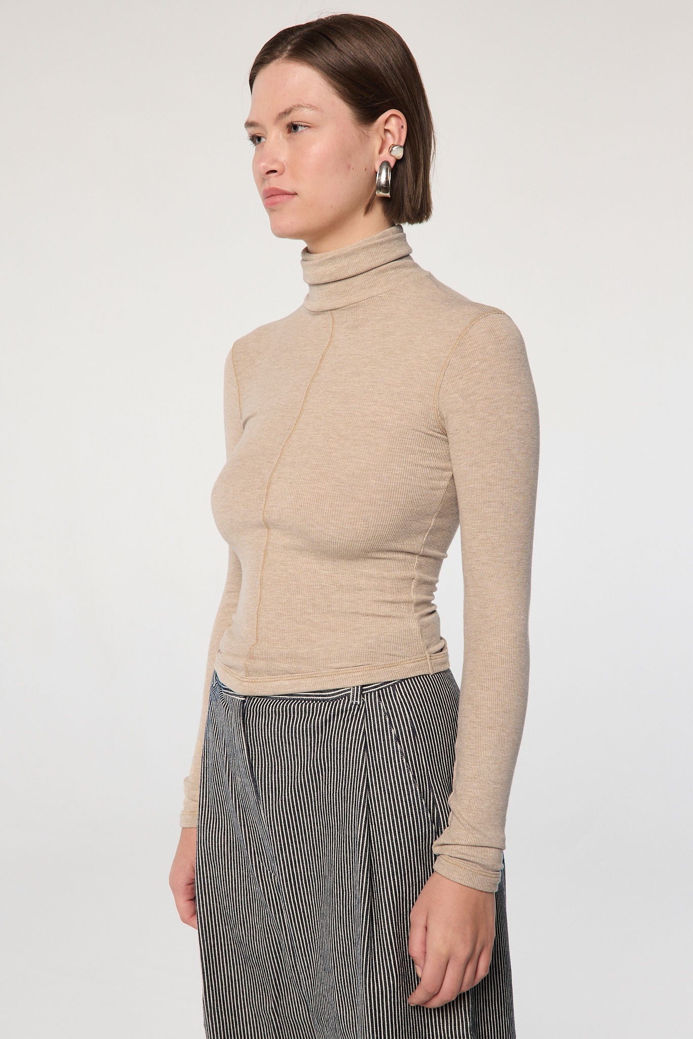 The Line By K Mads Beige Melange Turtleneck Top