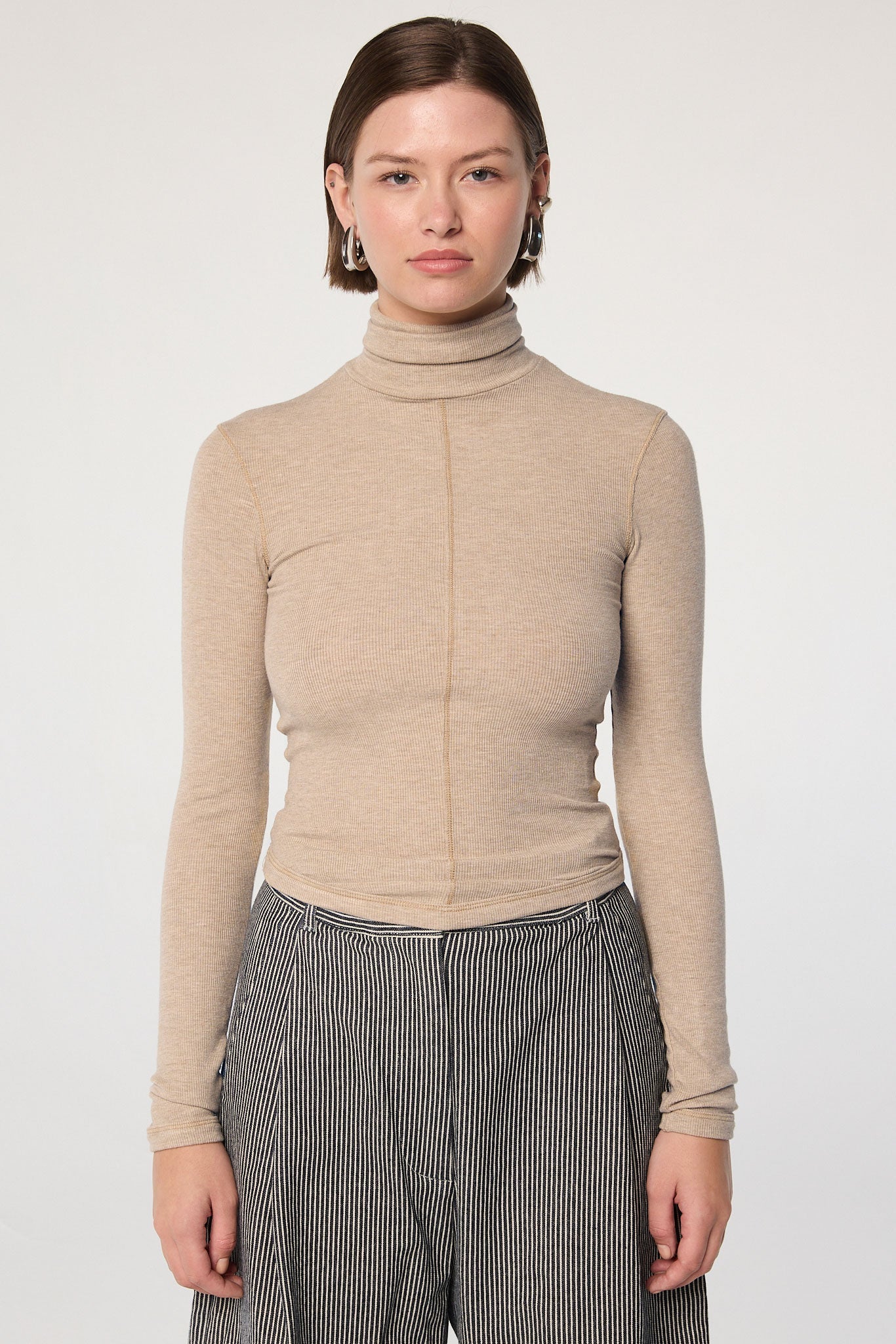 The Line By K Mads Beige Melange Turtleneck Top