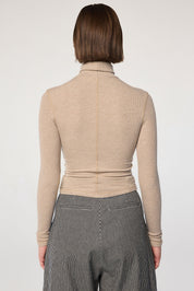 The Line By K Mads Beige Melange Turtleneck Top