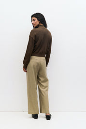 Brown High Neck Brooks Cardigan