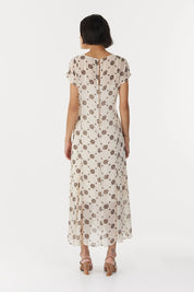 Third Form Cream Floral Motion Cap Sleeve Midi Dress