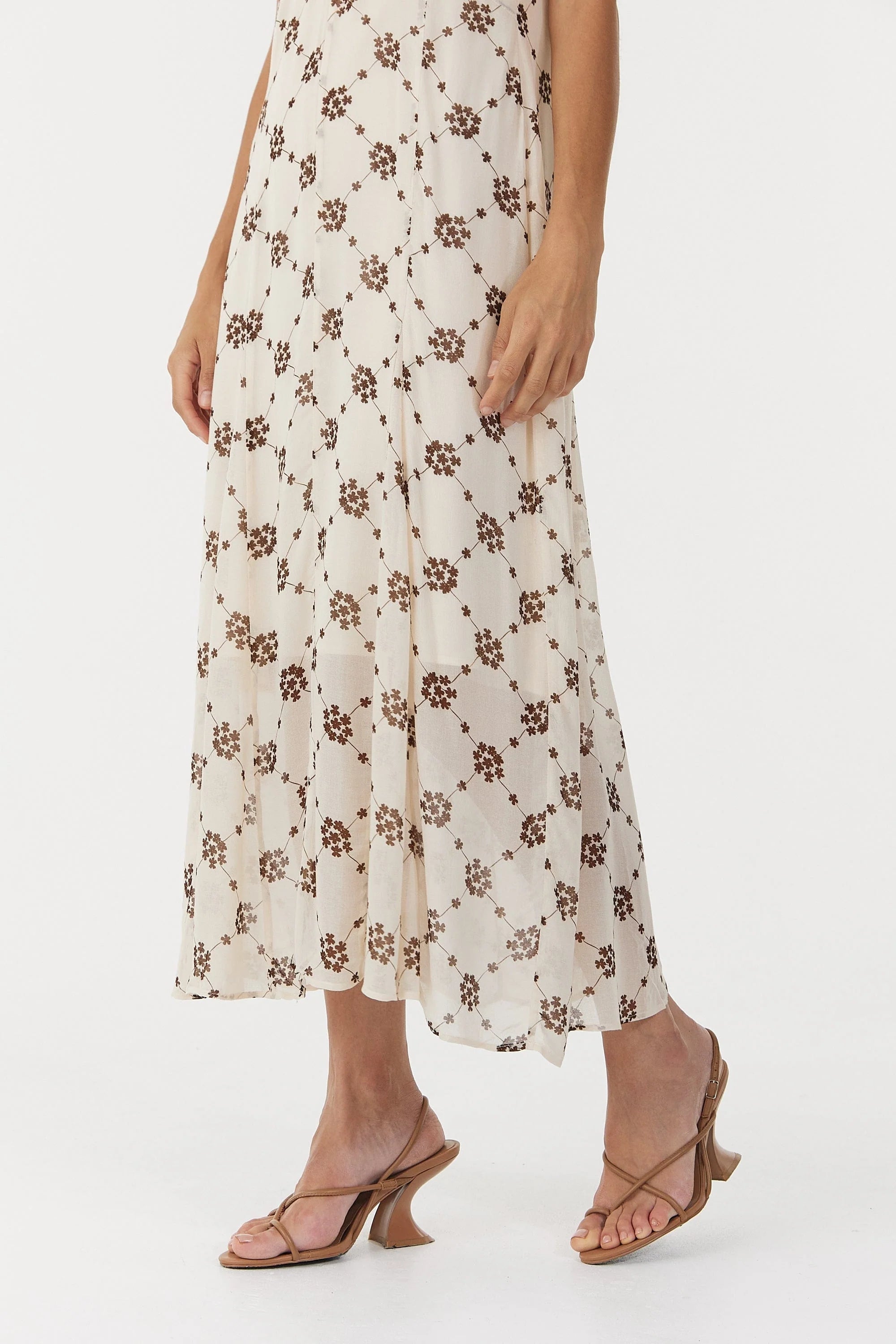 Third Form Cream Floral Motion Cap Sleeve Midi Dress