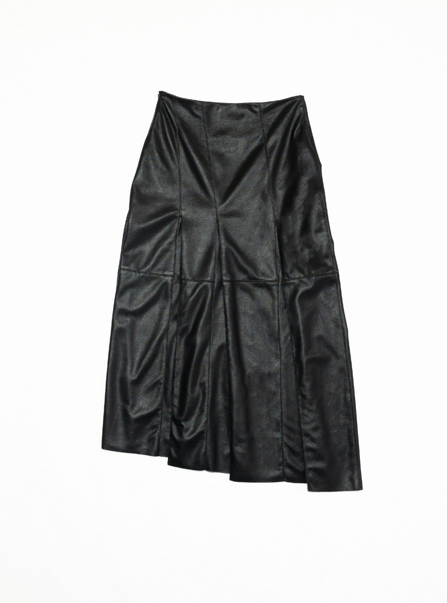 Black Vegan Leather Pleat Midi Skirt