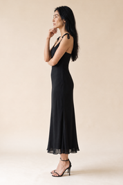 Vintage Black Silk Bow Strap Dress