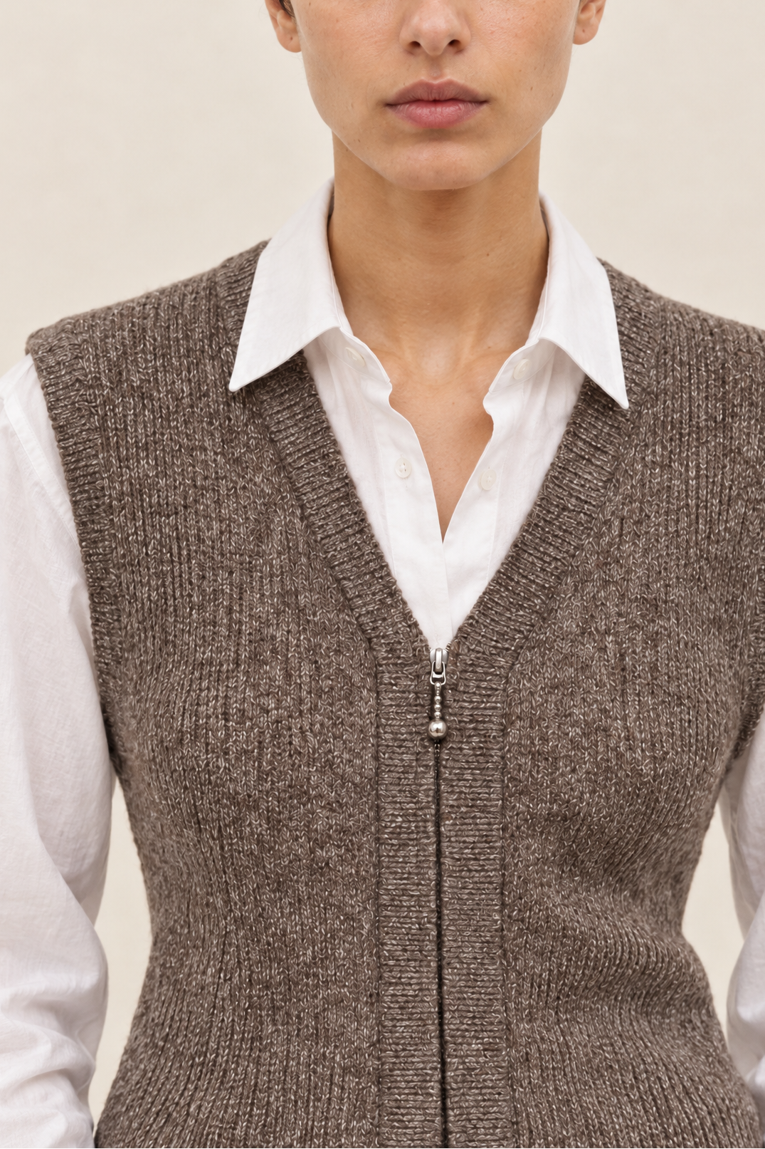 Vintage Tan Silk/Wool Knit Zippered Vest