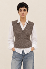 Vintage Tan Silk/Wool Knit Zippered Vest