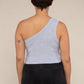 One Shoulder Grey Ribbed Crop Tank