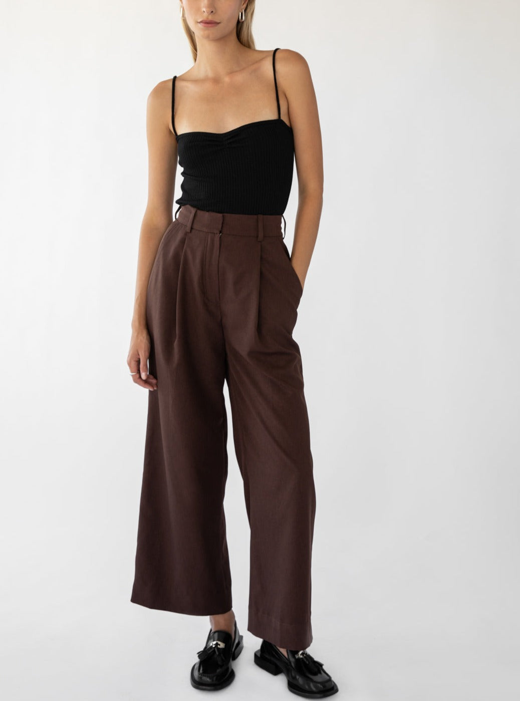 Trois Chocolate Brown Wide Leg Trousers