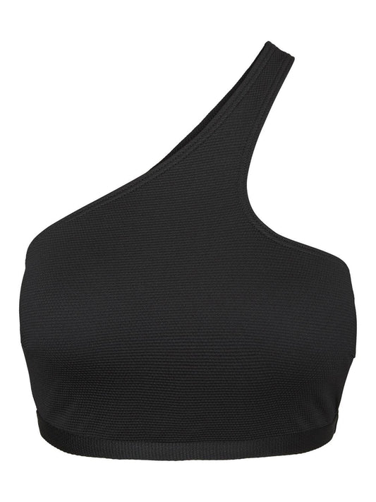 Black One Shoulder Swim Top