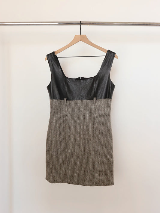 Vintage Nouritano Leather Tweed Mini Dress