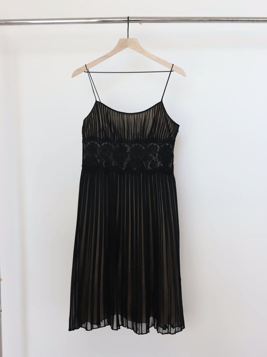 Vintage Anne Klein Black Silk Pleated Dress