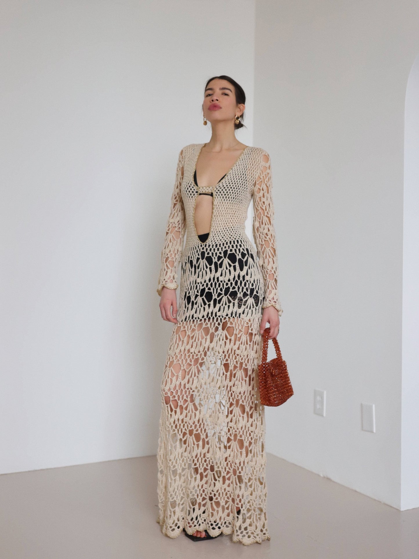 Vintage Crochet Net Lurex Maxi Dress