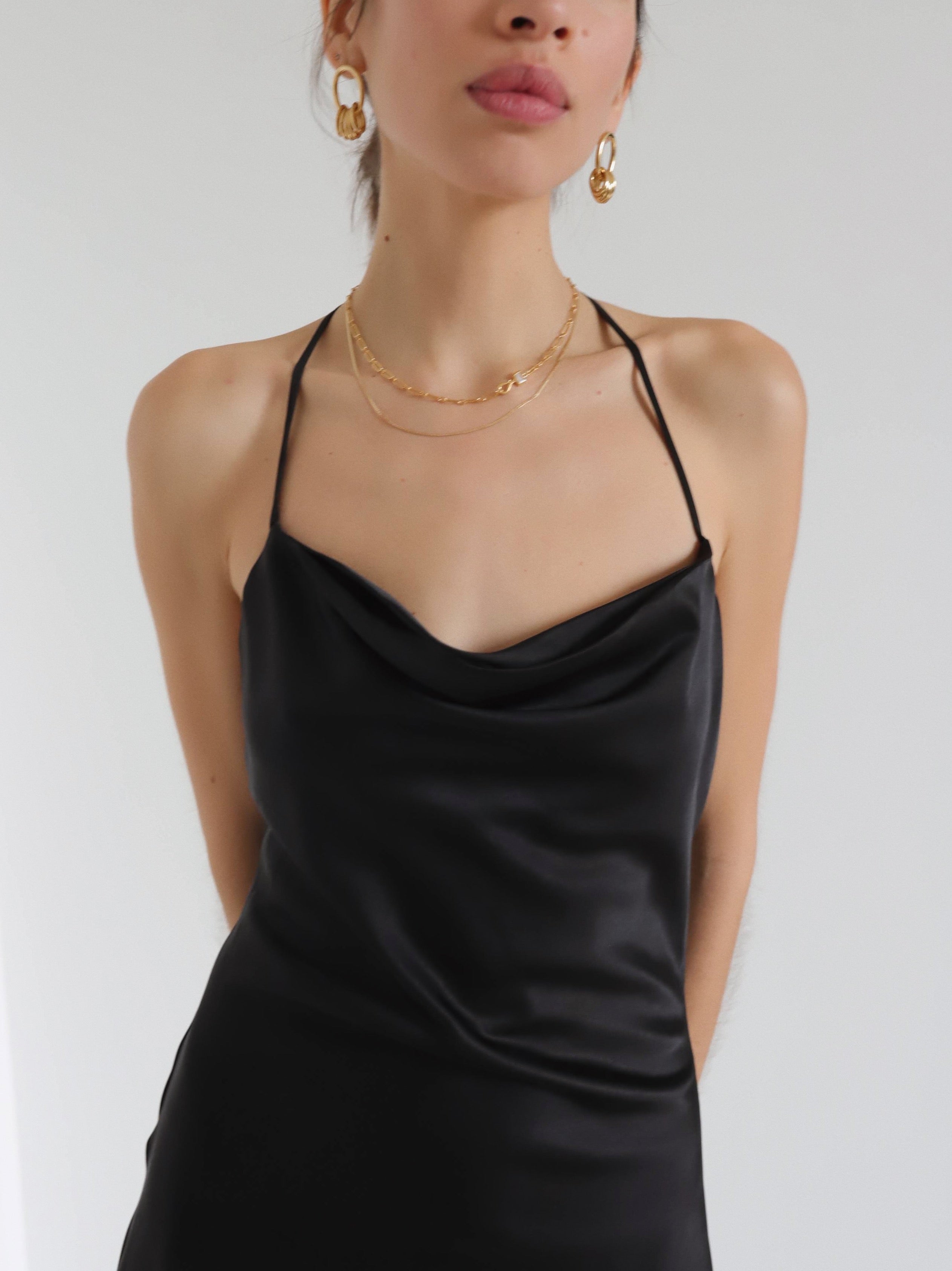 Black Cowl Neck Mini Slip Dress – Dear Society